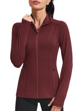 Women Red Mild Weather Zipper Pockets Long Sleeve Full Zip Up Trench jacket
